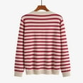 thumbnail image 4 of Wang6 Women Lightweight Oversize Cardigans Sweaters Trendy Long Sleeve Button down Knit Sweater Fall Crew Neck Striped Printed Knitted Outwear Tops Red XL, 4 of 7