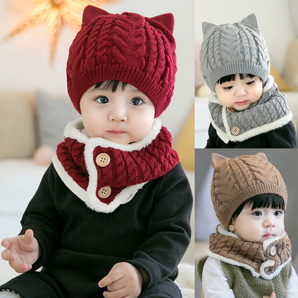 Toddler / Kid Cartoon Cat Kitten Drawstring Beanie Hat
