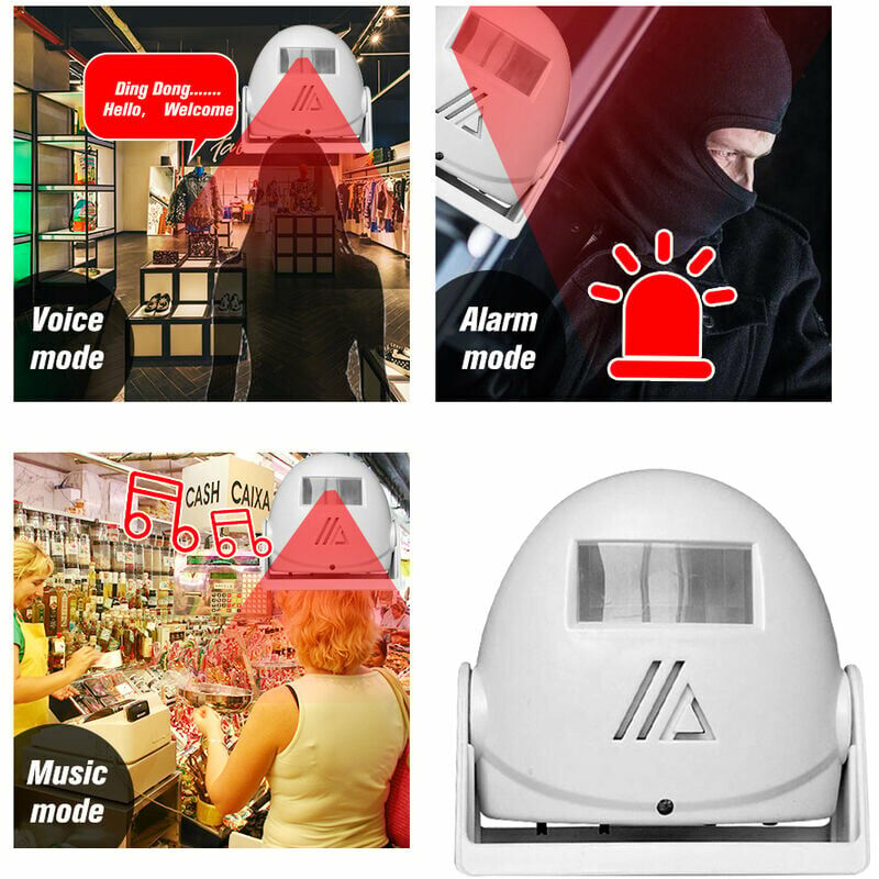 thumbnail image 3 of Timbre inalámbrico Tienda de bienvenida Indica el dispositivo de entrada de visitantes Timbre Timbre Sensor de movimiento infrarrojo Alarma antirrobo para el hogar, Blanco, 3 of 4