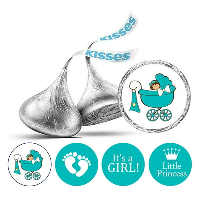 Darling Souvenir 190 Pcs DIY Candy Chocolate Labels Its A Girl Theme Stickers-Turquoise Blue