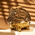 thumbnail image 2 of Swine Shaped Transparent Glass Coin Bank, Decorative Savings Box for Gold Beans, Commemorative Display, Kids Allowance, Gift Idea (Black), 2 of 7