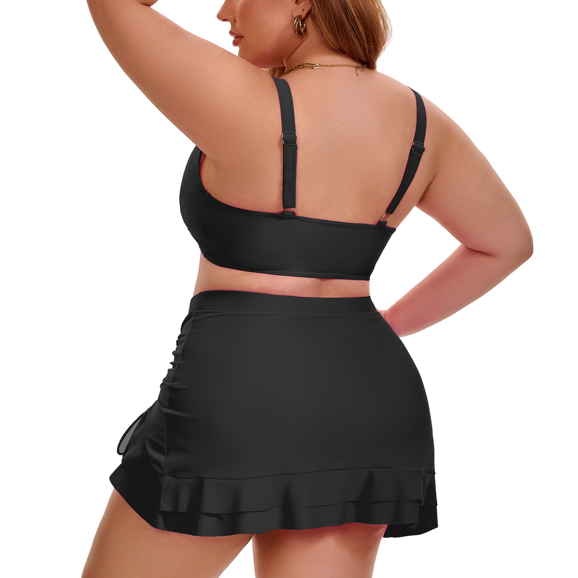 DARING DIVA Women's Plus with Retro Gingham High Waisted Bikini 4X Black