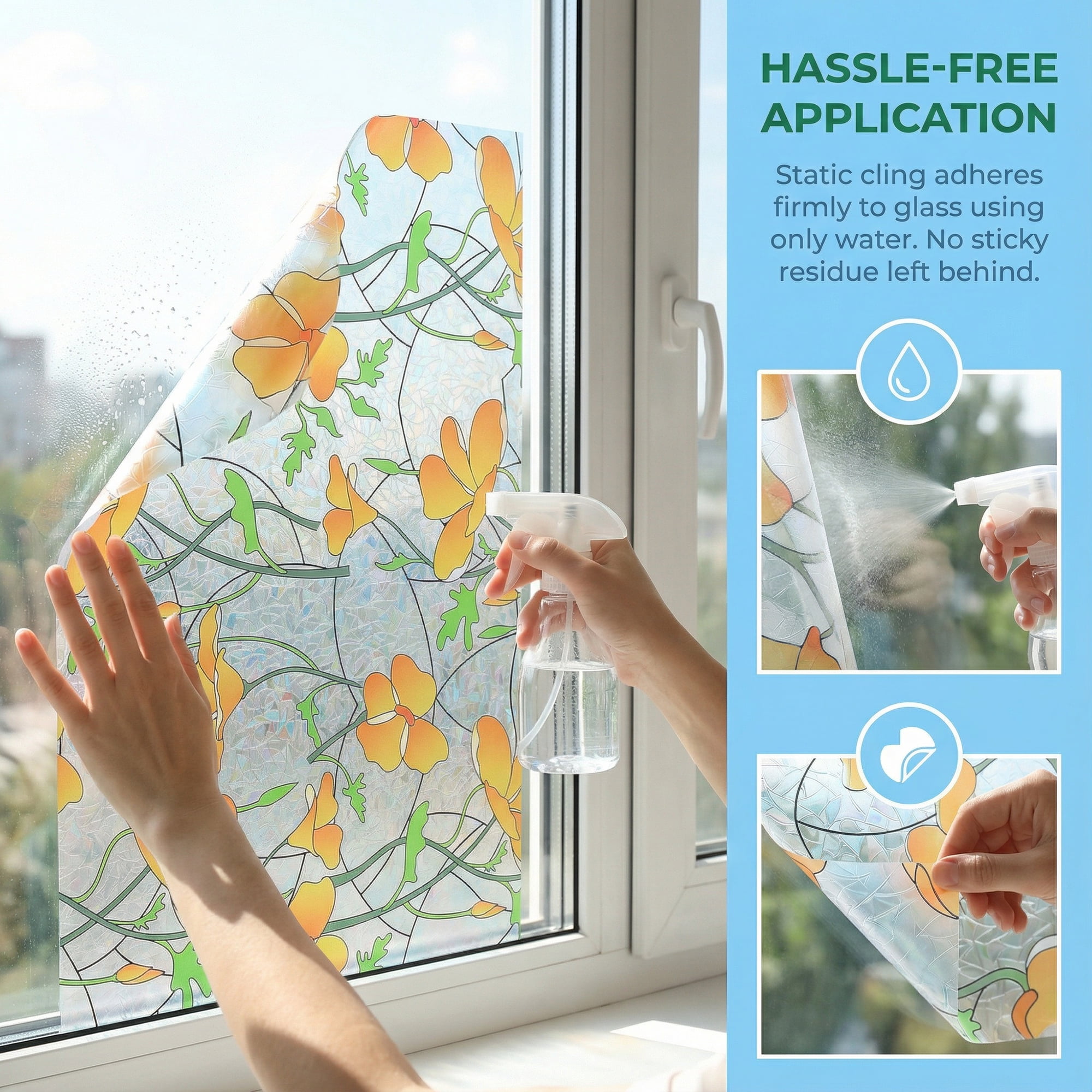 Unique Bargains Static Cling Floral 3D Prism Window Privacy Film Yellow 39.4" x 23.6"