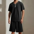 thumbnail image 2 of JTieacloth Men's Nightshirts Men's Summer V Neck Short Sleeve Top And Shorts Casual Style Pajama Loungewear Set Black, 2 of 5