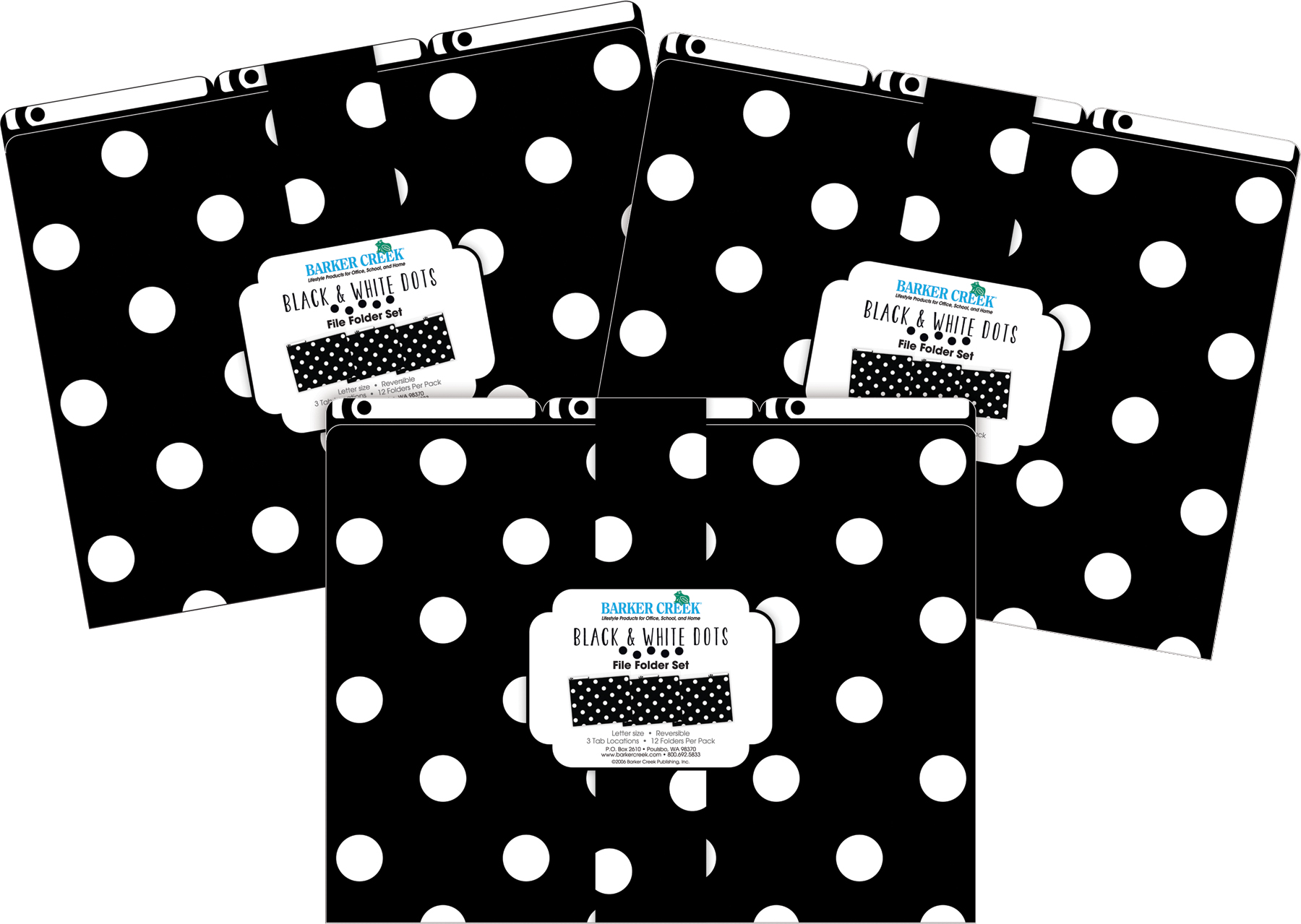 Barker Creek Tab File Folders, Letter Size, Black & White Dot, Pack Of 36 Folders