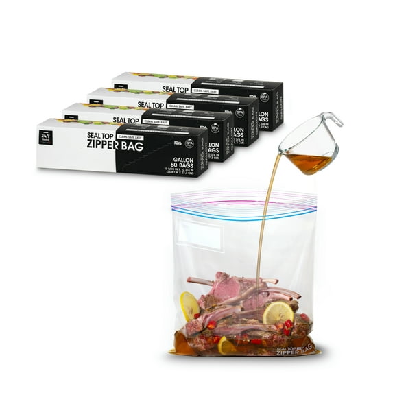 Gallon Zip Storage Bags, 200 Count, Double Zipper Seal, Easy Grip Open Tabs