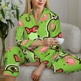 thumbnail image 4 of Goofa Cute Green Frog Printed Women’s 2 Piece Pajama Set Super,Pajamas Women's Long Sleeve Sleepwear Soft Button Down Loungewear Pjs Lounge Set Nightwear-Small, 4 of 9