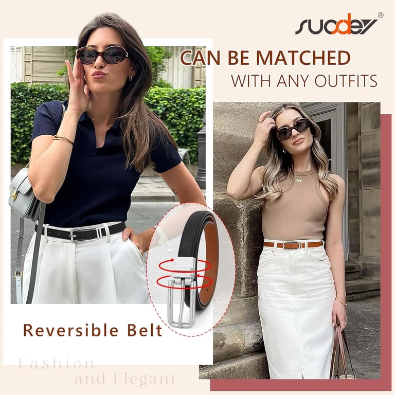 Women Reversible Leather Belt with Rotating Pin Buckle for  display picture 1