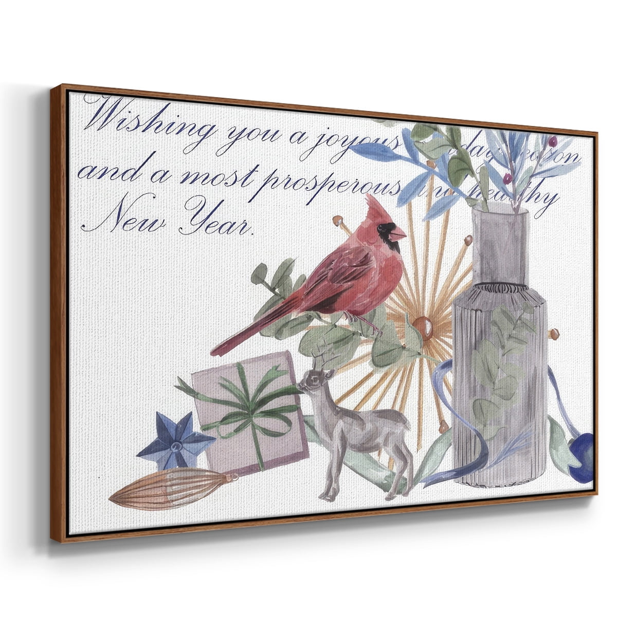 Warm Wishes Collection A - Framed Gallery Wrapped Holiday Canvas - 17 x 25 - Rosewood Frame