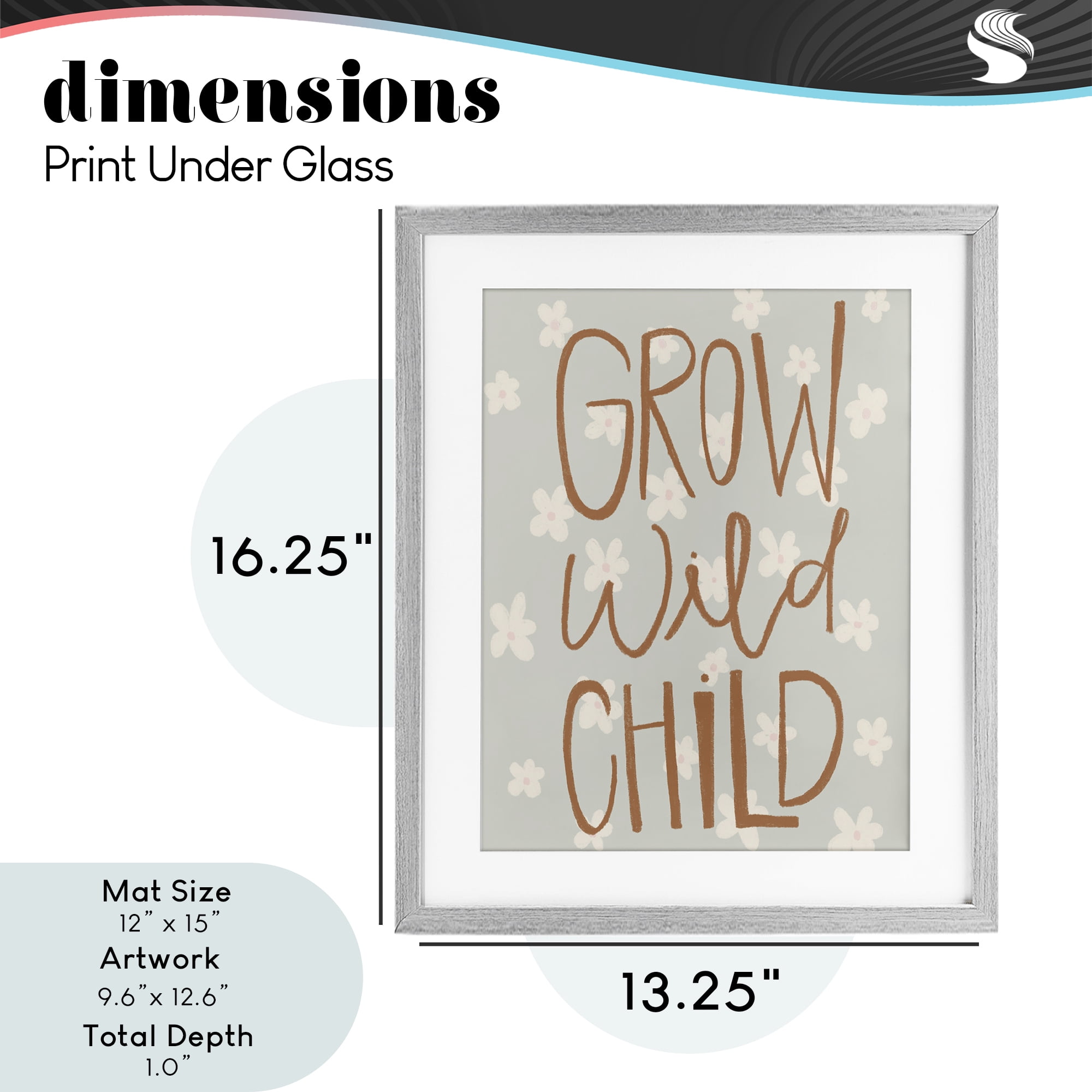 Grow Wild Child Flowers Gray Framed Print Under Glass, design by Katie Griggs