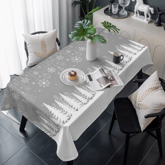 Grey Christmas Table Cloth Waterproof Tablecloths, Vintage Farmhouse Pine Tree Snowflakes Tablecloth Dining Table Cover for Kitchen Party Tabletop Outdoor, Rectangle Tablecloth 60x120 Inch
