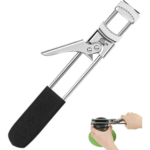 Jar Opener for Weak Hands, Jar Lid Opener for Senior Arthritis, Adjustable Stainless Steel Bottle Open Tool Rubber Gripper Pad, Longer Handheld Canning Jar Opener Effortless for AnySize Caps…