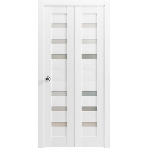 Sliding Closet Bi-fold Doors | Quadro 4266 White Silk with Frosted Glass