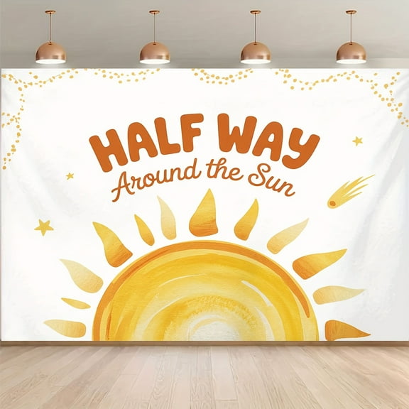 Half Way Around the Sun Backdrop Boho Six Months Baby Shower Photography Background Golden Gltter Sun 1/2 Year Birthday Party Decorations Banner Supplies Photo Booth Props