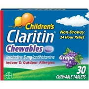Claritin Allergy Medicine for Kids, Loratadine Antihistamine Grape Chewable Tablets, 30 Ct