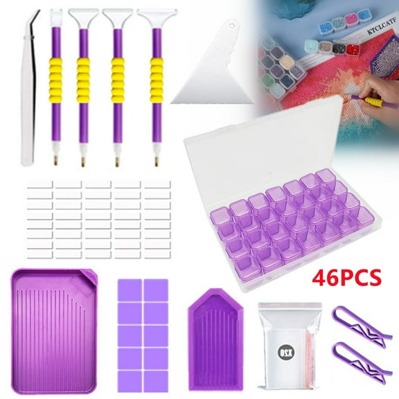 46PCS DIY Diamond Painting Tools and Accessories Kits - Multiple Sizes Painting Pens, Diamond Art Craft Tweezers Glue Diamond Correction 28 Girds Storage Box