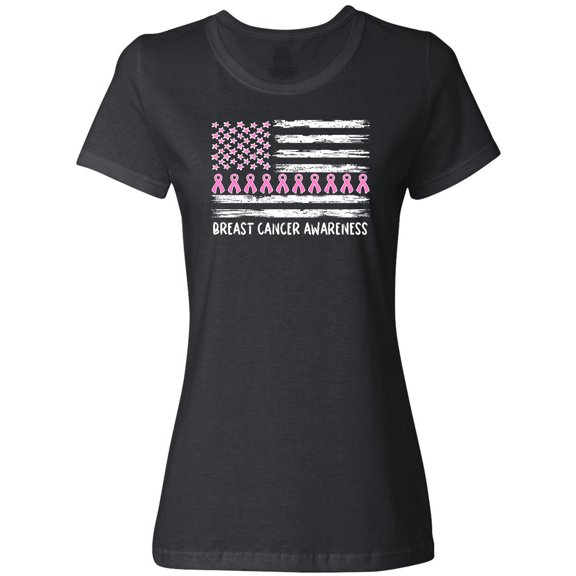 Inktastic Breast Cancer Awareness Pink Ribbons and Flag Women's T-Shirt