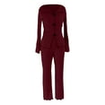 thumbnail image 6 of QHFBli Womens Ribbed Knit Pajama Sets 2 Piece Lounge Set Long Sleeve Button Down Pjs Sleepwear Set with Pockets, 6 of 6
