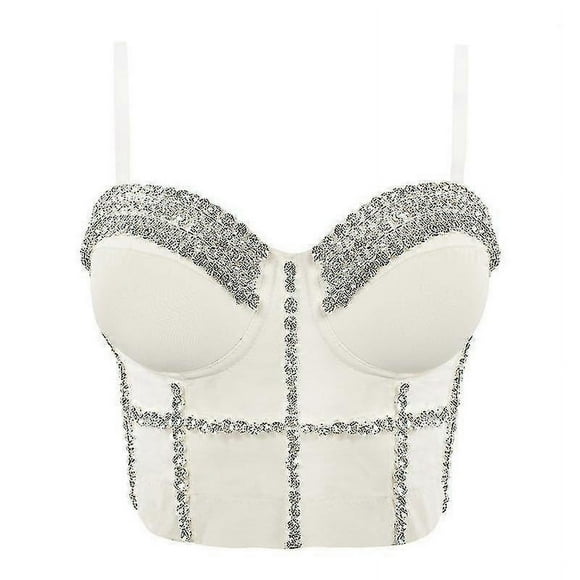 Female Corset Top Camis Rhinestones Short Chest Binder Camisole Women Push Up Tube Bra1pcswhite