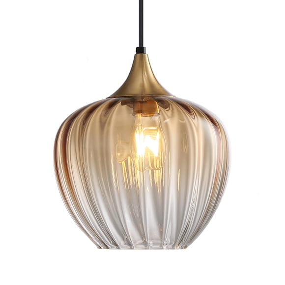 Lighten Chance Amber Glass Pendant Lights Kitchen Island, 9" Vintage Hanging Lamp Ceiling Lighting Fixtures, Brushed Gold Modern Chandelier for Dinin
