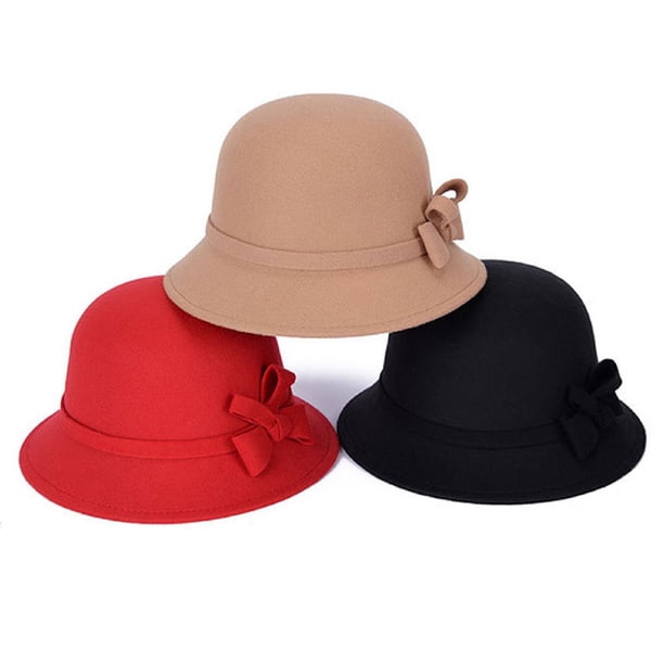CHUANK Women Solid Color Winter Hat Wool Cloche Bucket Wide  display picture 3