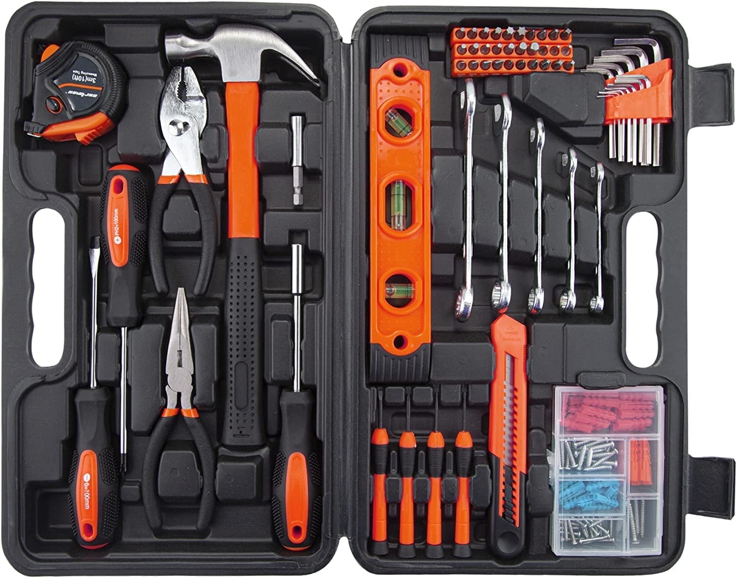 CARTMAN 152-Piece Tool Set General Hand Tool Kit with Plastic Toolbox Storage Case Automotive Wrench Sets Orange
