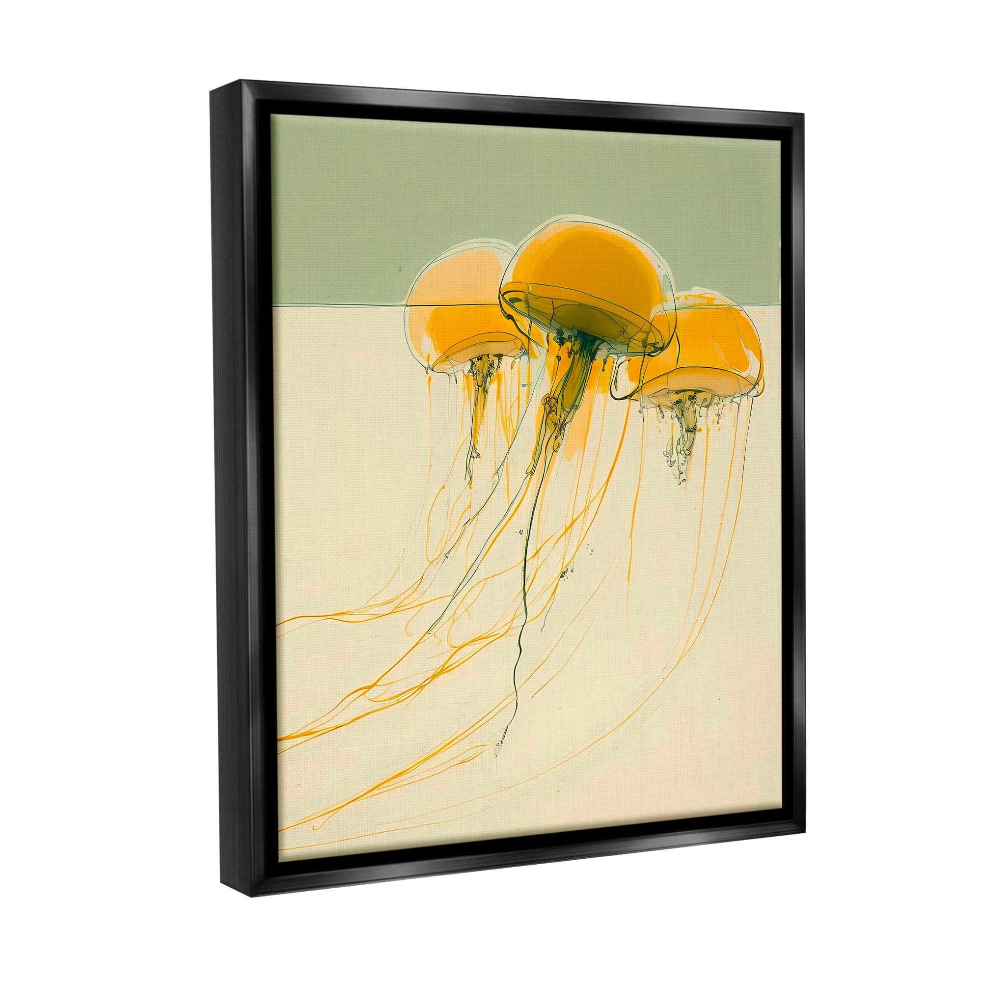 Stupell Industries Abstract Orange Jellyfish Animals & Insects Painting Black Floater Framed Canvas Art Print Wall Art, 17 x 21