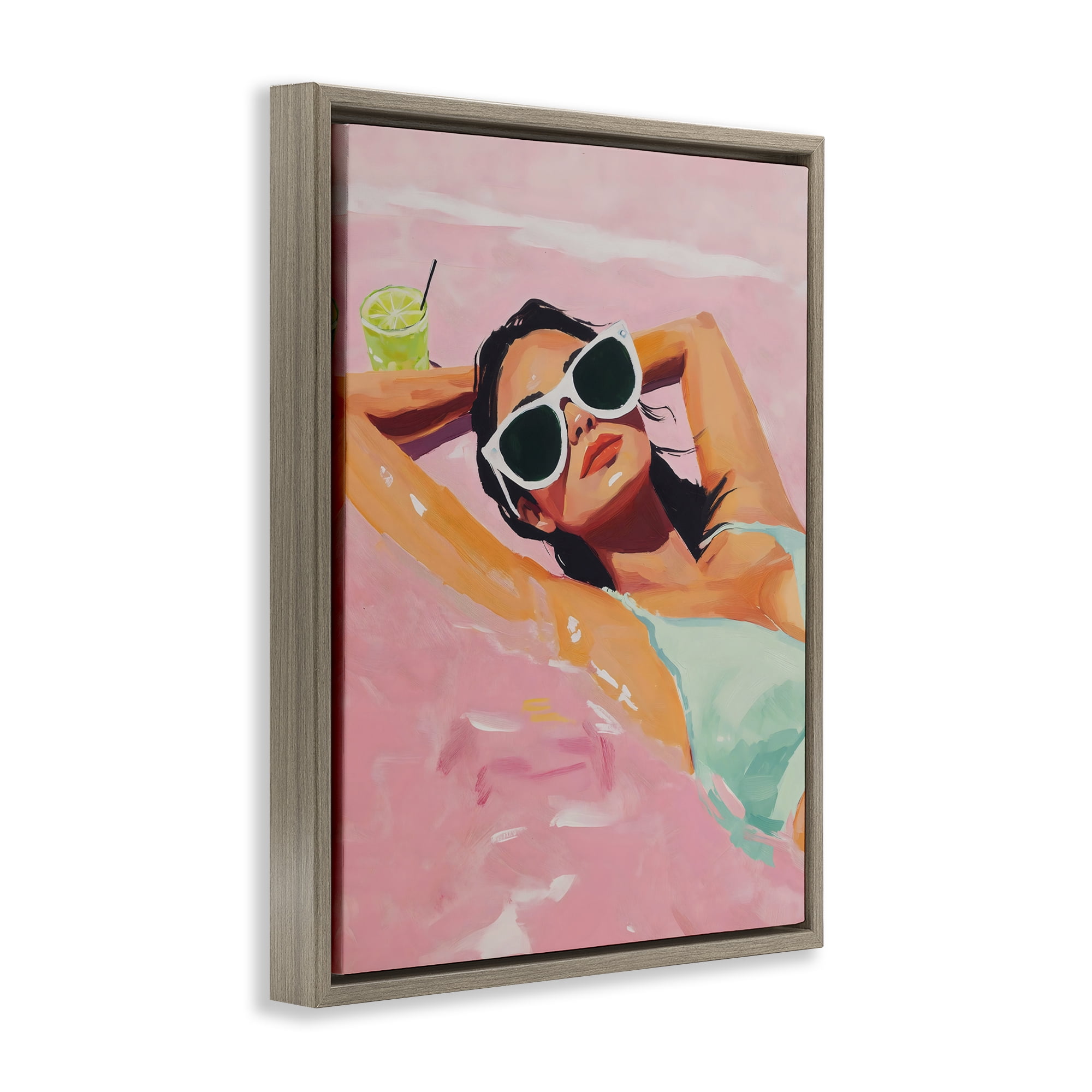 Stupell Industries Trendy Summer Girl Brown Framed Floater Canvas Wall Art, design by The Prints Vibe