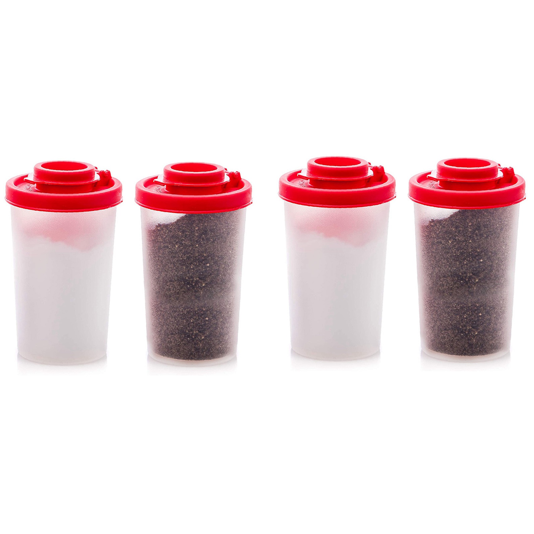 4 Large Salt and Pepper Shakers Moisture Proof ,Salt Shaker with Red Covers Lids Plastic