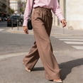 thumbnail image 3 of Pounoo Women's Linen Blend Drawstring Waist Wide Leg Pants, Casual Lightweight Trousers with Pockets for Summer and Resort Wear Gift, 3 of 9
