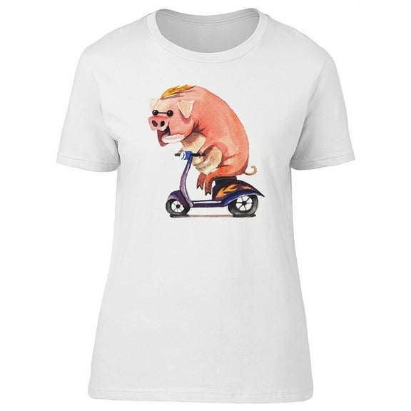 Funny Pig On Scooter T-Shirt Women -Image by Shutterstock, Female x-Large