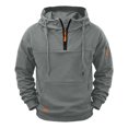 thumbnail image 7 of Men’s 1/4 Zip Pullover Hooded Sweatshirt, Drawstring High Collar Hoodie with Kangaroo Pocket and Arm Zip Pocket, Outdoor Tactical Casual Long Sleeve Top for Men Dark Gray M, 7 of 7