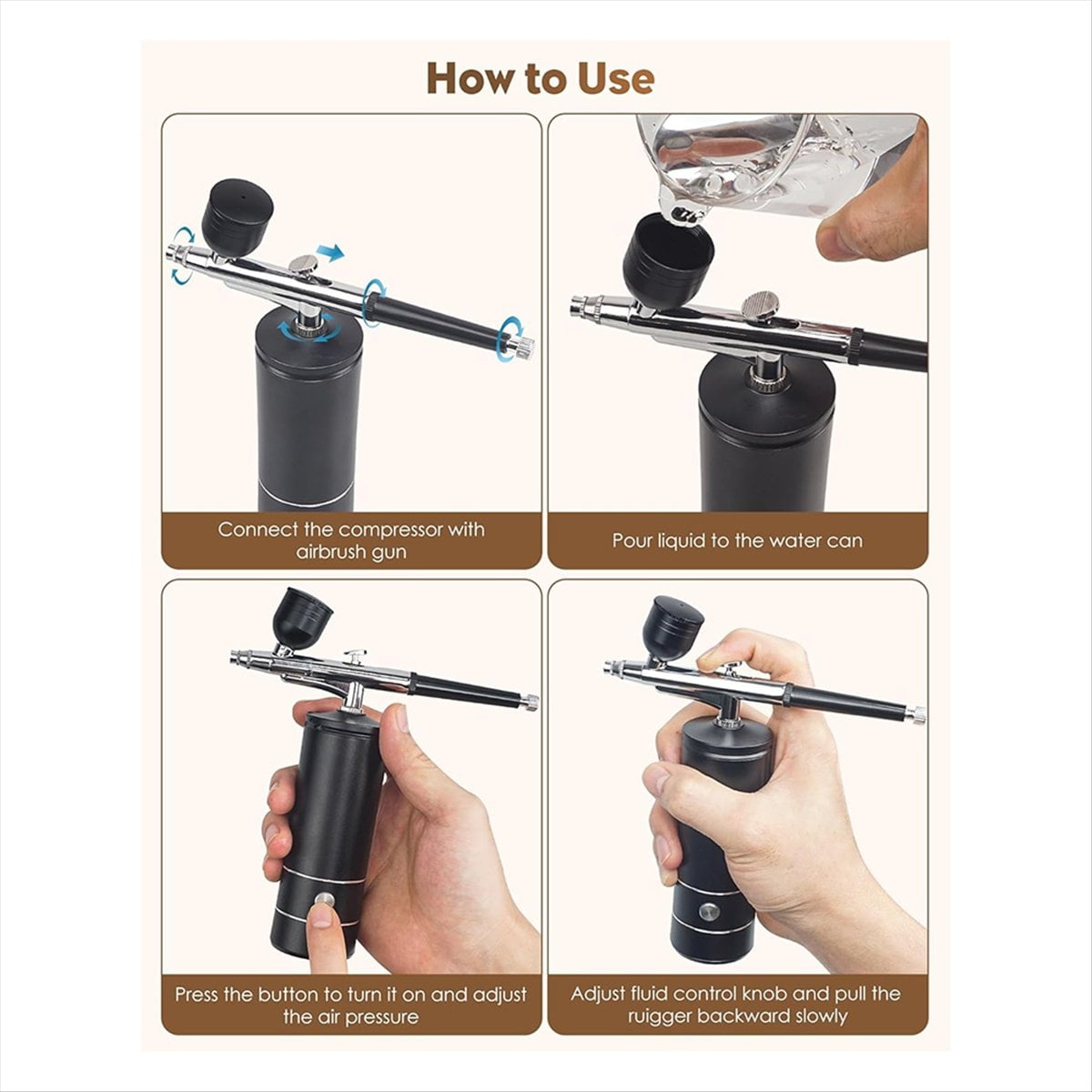 Airbrush Kit with Compressor, Portable Nail Spraygun, Rechargeable Cordless Airbrush Se mj3514
