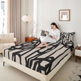 thumbnail image 3 of Erosebridal Brown Black Stripe Full Size Sheets,Modern Abstract Geometric Line Bed Sheets For Men Women 4-Piece, 3 of 6