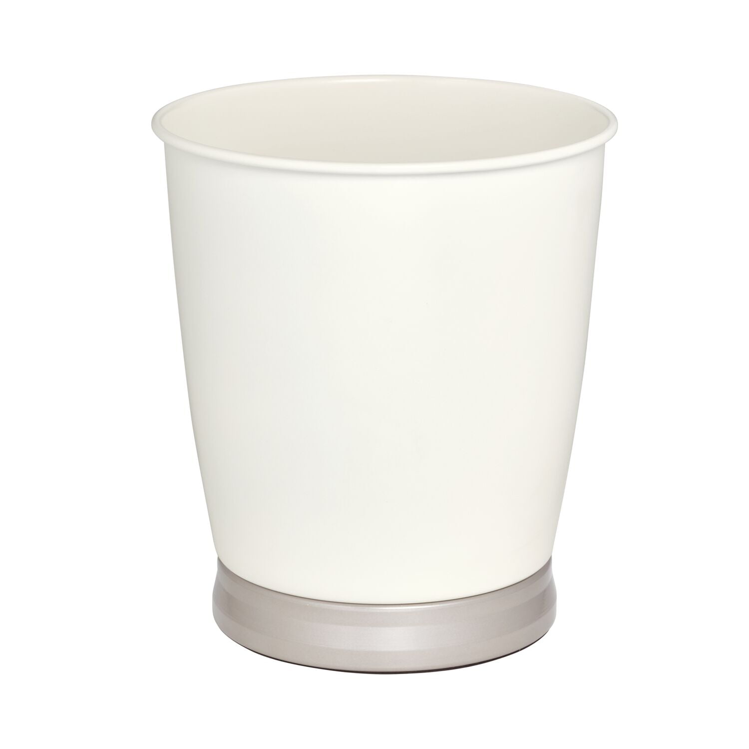 iDesign Bexley Ceramic Round Waste Basket, Matte Coconut/Satin Silver