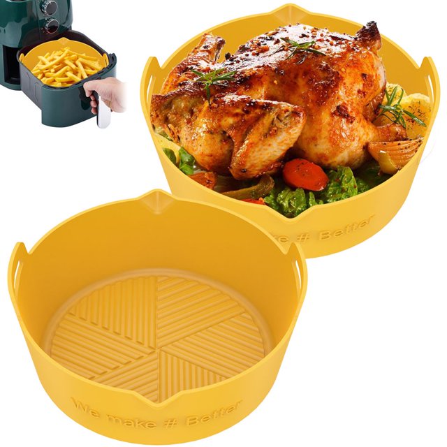 2 Pcs Pot en Silicone pour Friteuse à Air Chaud avec Poignée Réutilisable Doublure Résistante à la Chaleur Moule à Pâtisserie en Silicone pour Friteuse Four Micro-Ondes