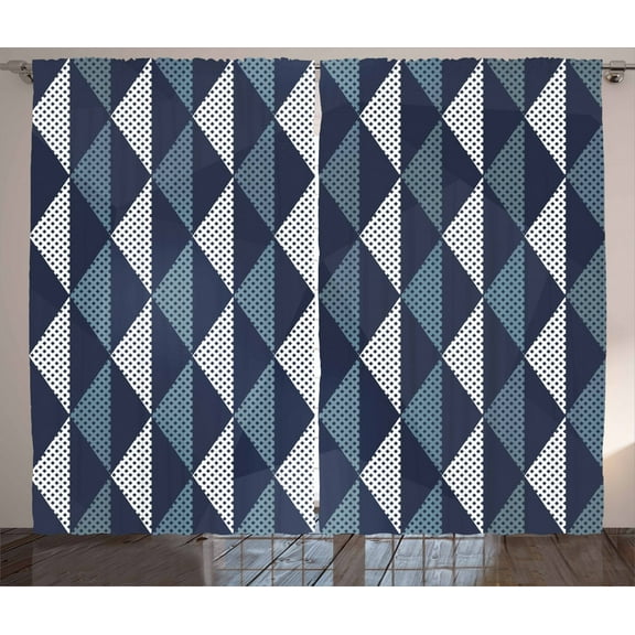 Ambesonne Geometric Curtains 2 Panel Set, Rhombuses and Dots, 108" x 63", Bluegrey Dark Blue White