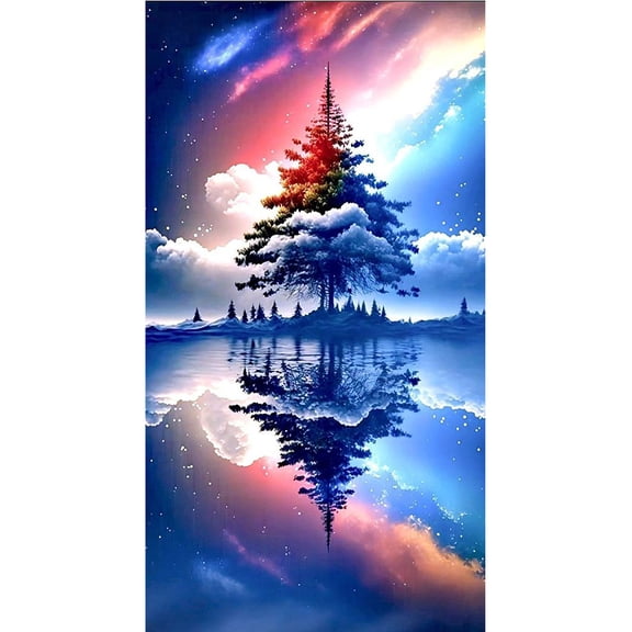 YALKIN 5D Large Diamond Painting Kits for Adults (27.6x15.7inch), Colorful Tree Reflection Round Full Round Drill Nature Gem Arts Paint by Diamonds Kits Diamond Art Kits for Home Wall Decor Relax Gift