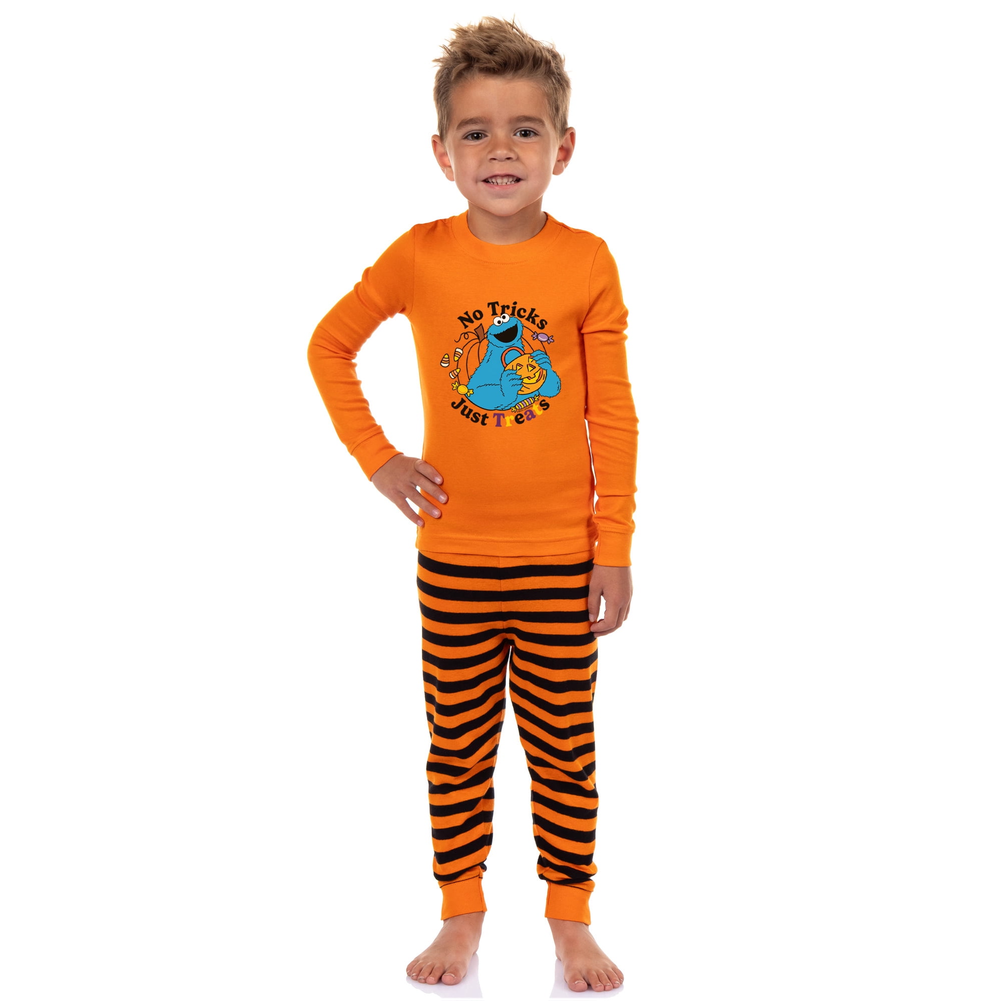 Sesame Street Toddler Boys' Halloween Cookie Monster No Tricks Just Treats 2 Piece Long Sleeve Pajama Set