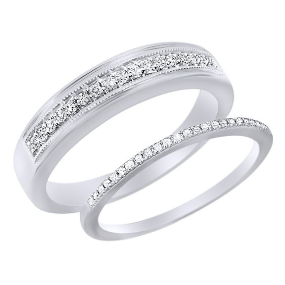 Round Cut White Natural Diamond His And Hers Wedding Band Set in 14K White Gold (0.25 Cttw)