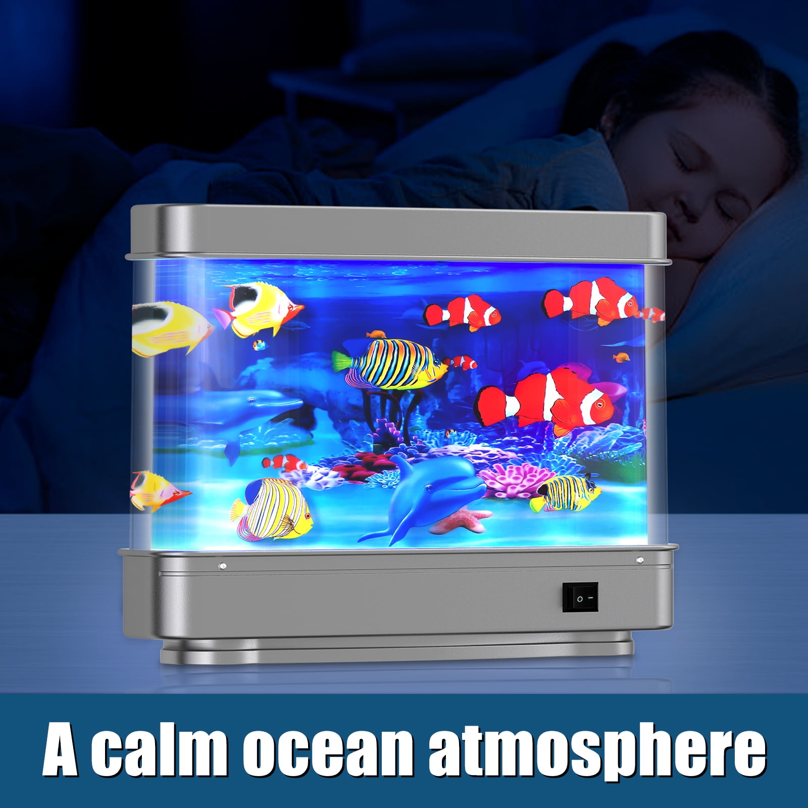 Artificial Fish Tank Virtual Ocean Toy - Mini Office Desk Aquarium, Colorful Aquarium, Motion Lamp Night Light with Moving Fish, Fun Gift for Kids and Adults