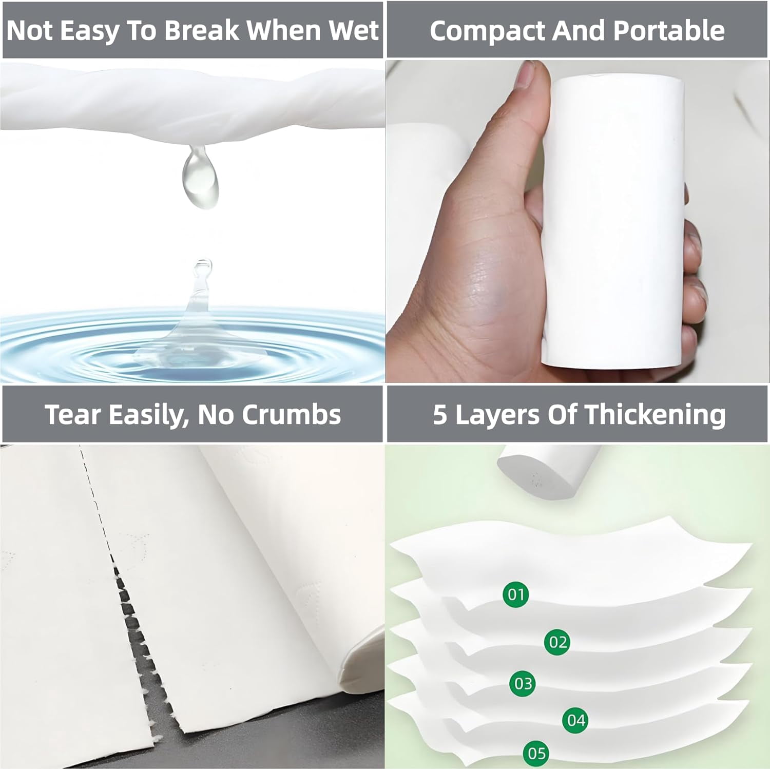 16 Rolls Travel Toilet Paper to Go Packs, Soft Coreless Camping Toilet Paper, Compact Pocket Tissue for Camping Hiking Outdoor Rv and Travel, Portable Individually Wrapped