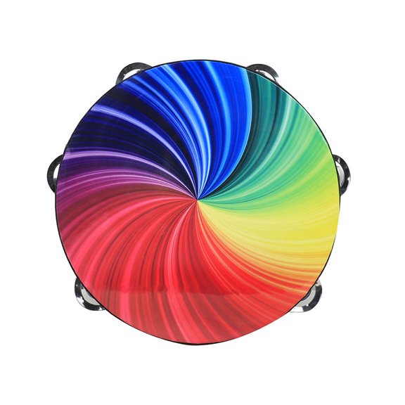 Rainbow Tambourine Hand Drum with Double Row Jingles Handheld Percussion Instrument