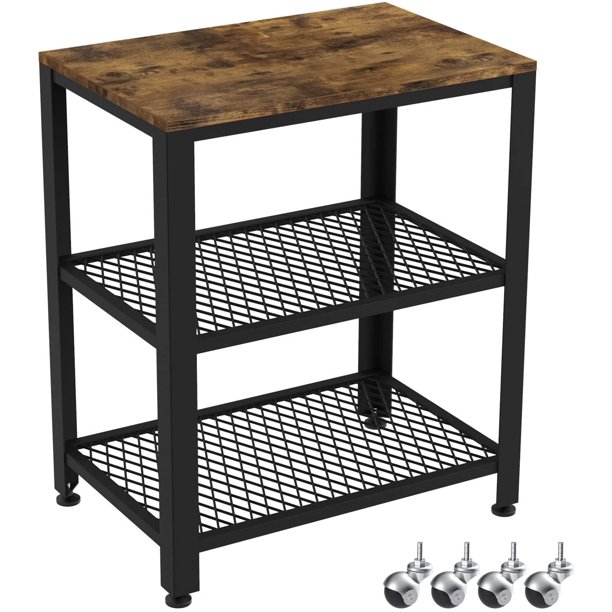 Ironck Kitchen Cart 3 Tier Rolling Serving Cart On Wheels Microwave Cart For Kitchen Vintage Brown Walmart Com Walmart Com