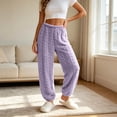 thumbnail image 4 of Women Cable Fleece Jogger Sleep Pants Elastic Drawstring Waist Soft Warm Loose Breathable Solid Loungewear Bottoms Timeless Basic Pajama Pants for All Age Ladies, 4 of 6