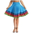 thumbnail image 4 of iiniim Womens Long Full Circle Folklorico Dance Skirts Spanish Bull Folkloric Mexican Flamenco Performance Sky Blue 55cm 4XL, 4 of 7