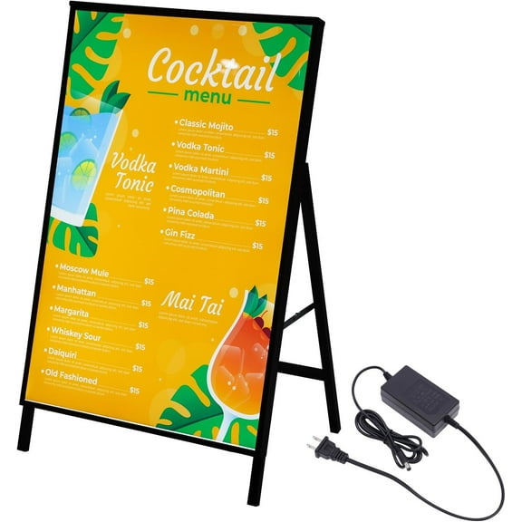 Led A Frame Sidewalks Poster Stand 23.6 x 35.4 Inch Movie Poster Frame in Black, Collapsible Display Poster Boards Display Sign Holder for Indoor Outdoor Advertising Poster