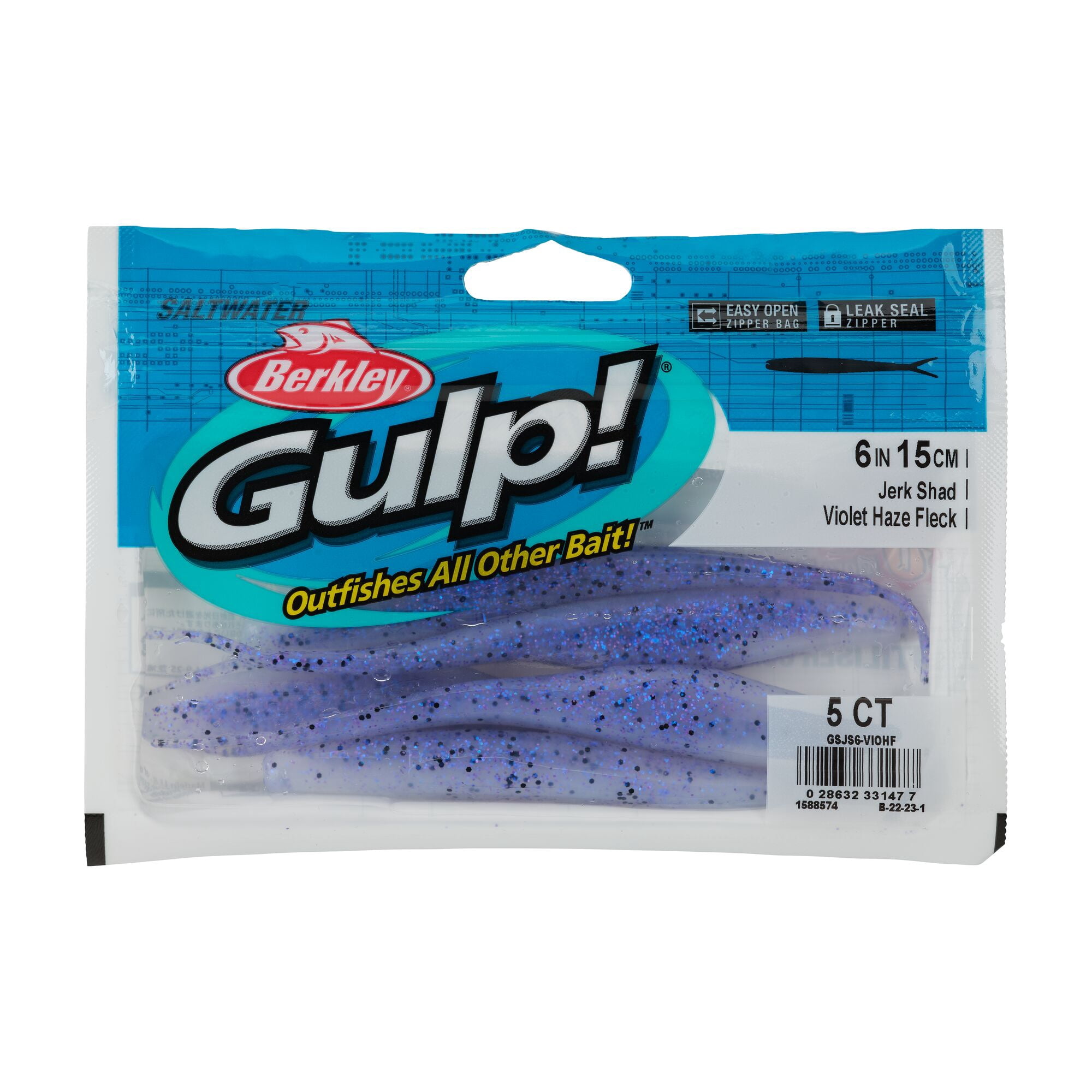 Berkley Gulp!® Saltwater Jerk Shad, 6 in, Jerkbaits, Violet Haze Fleck (5-count)