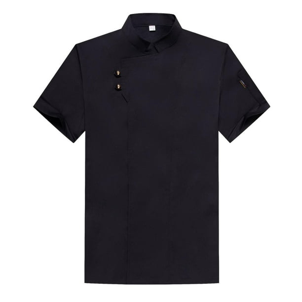Chaqueta de manga corta, transpirable, lavable, de malla suave, con cuello en la espalda, uniformes XXXL Negro Hugo Chaqueta de chef de manga corta