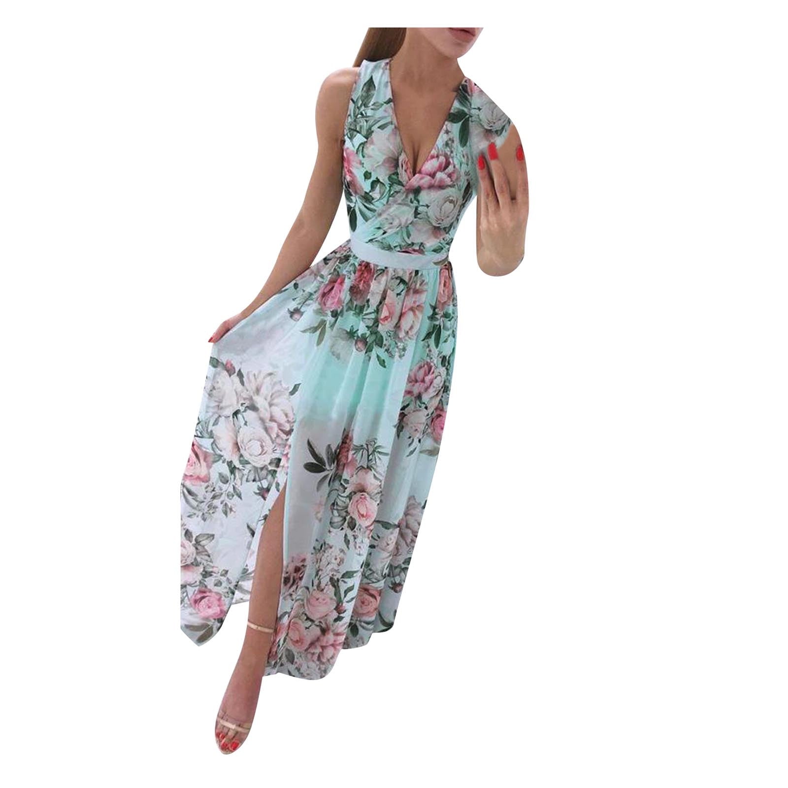 Womens Dresses for Wedding Guest Short Sleeve Fashion Maxi Strap Floral ...